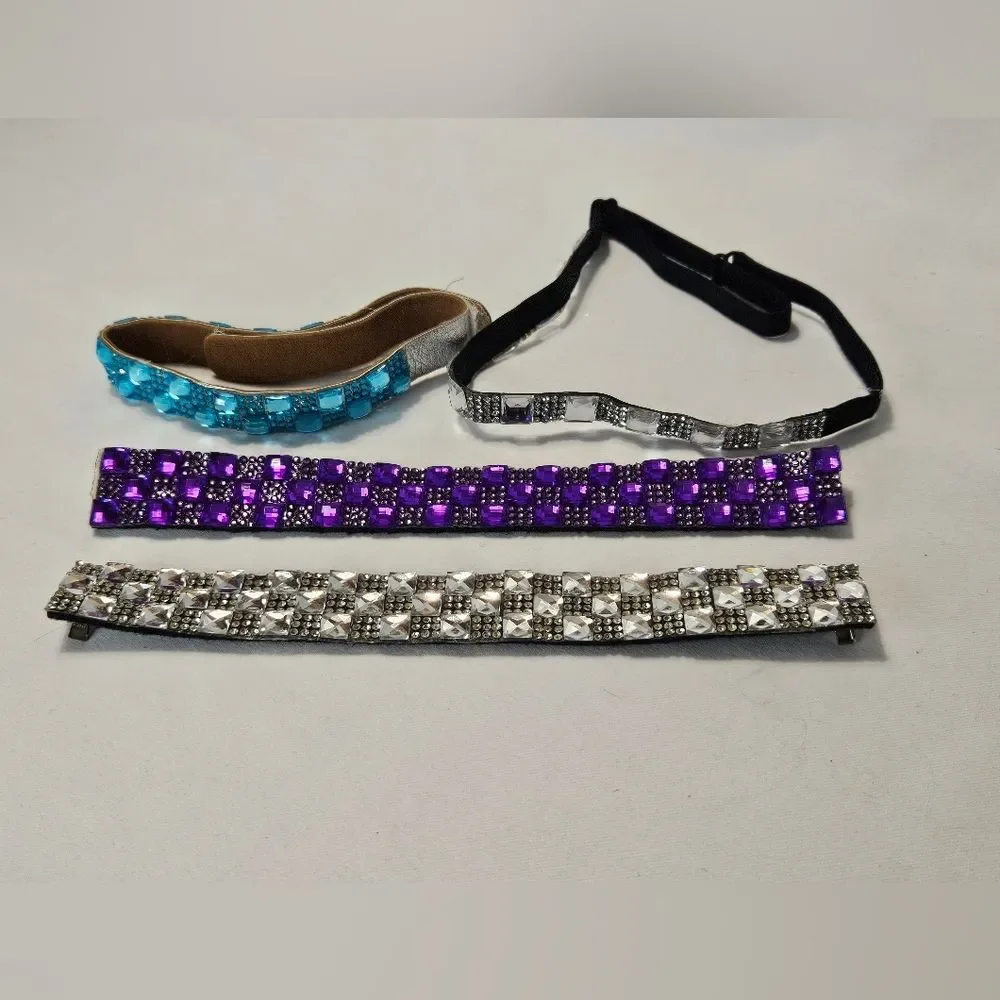 Hair accessories, Set of 4, Pony tail and headband, Purple, Blue, Silver